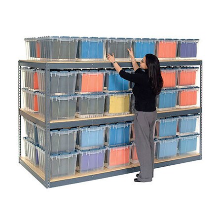 Global Industrial Record Storage Rack 96W x 24D x 60H With Polyethylene File Boxes, Gray B2297093